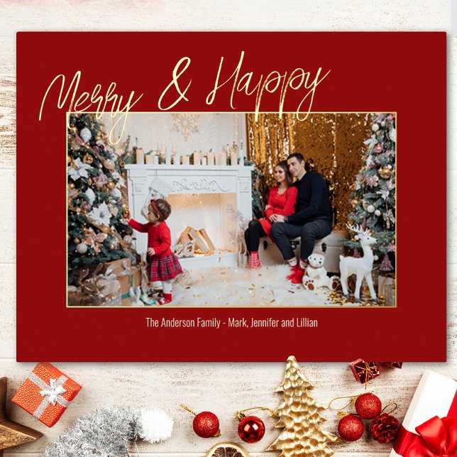 Carte photo de famille élégante à motif feuille (Créateur téléchargé)