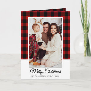 Carte Photo de famille Red Buffalo Plaid Joyeux Noël