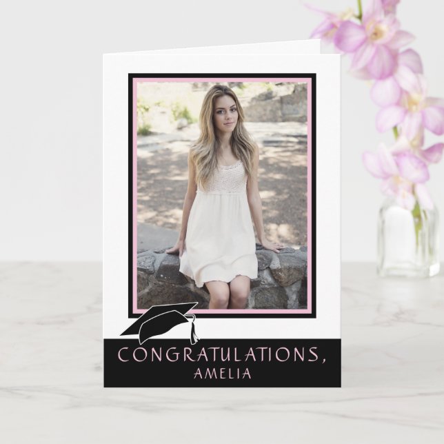 Carte Photo de félicitations de remise de diplômes rose  (Orchidée)