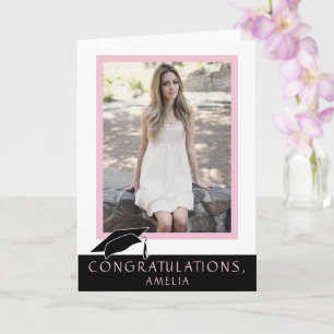 Carte Photo de félicitations de remise de diplômes rose