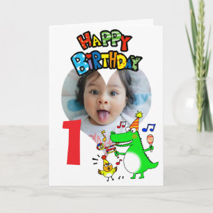 Carte Photo de fête d'anniversaire d'animal mignon pour
