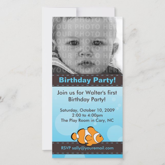 Carte photo de fête d'anniversaire de poisson clow (Devant)