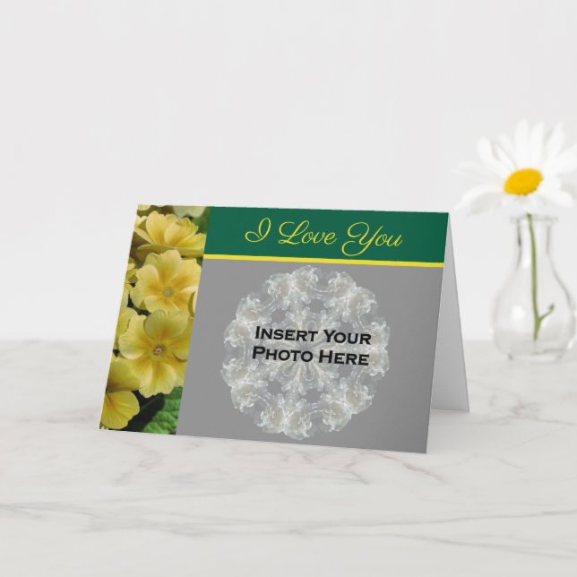 Carte Photo de fleurs de primevère personnalisée avec Je (Petite plante)