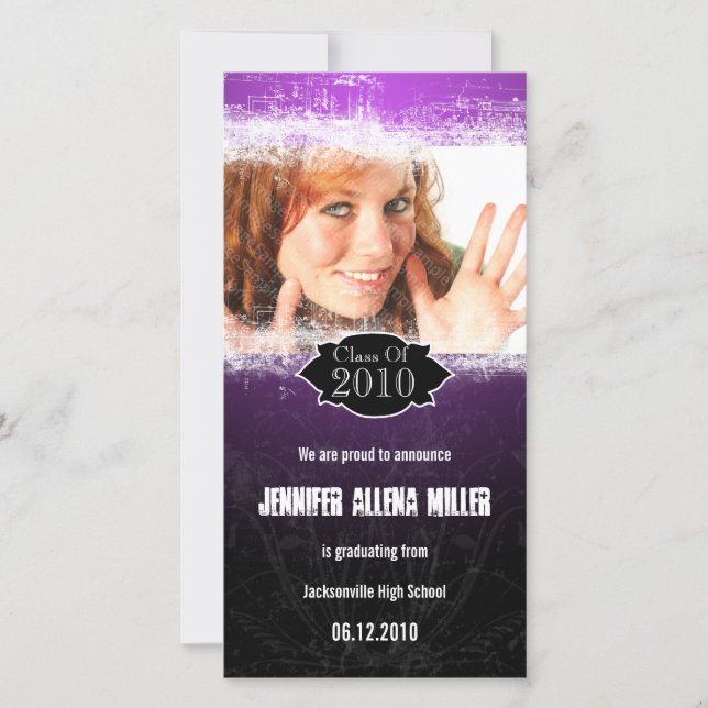 Carte photo de graduation noir violet de Grunge ex (Devant)
