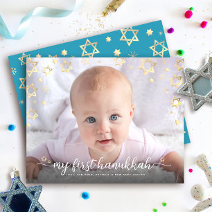 Carte photo de Hanukkah 1ère étoile d'or de David