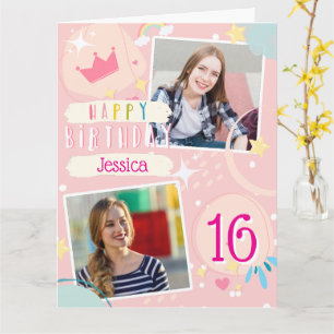 Carte Photo de la 16e anniversaire de la fille Doodle Ra