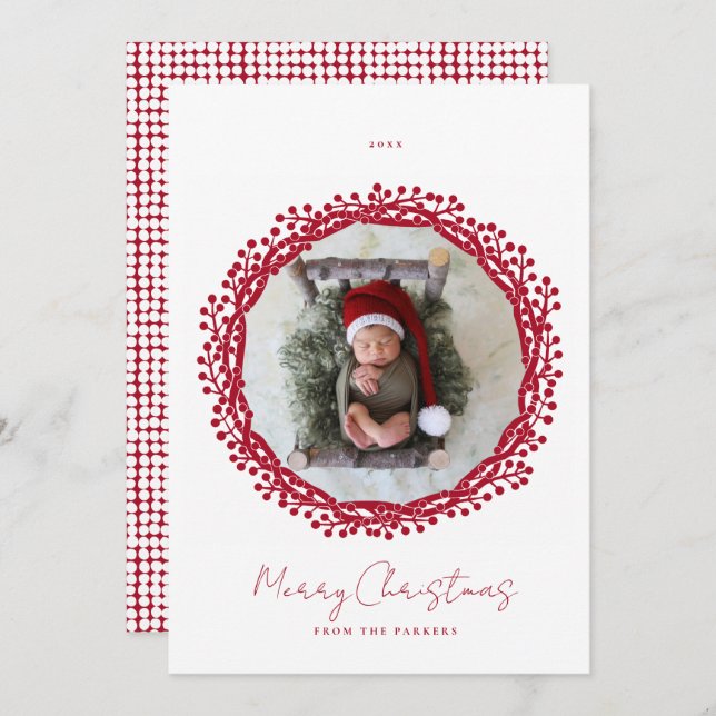 Carte photo de la couronne de baies de Noël (Devant / Derrière)
