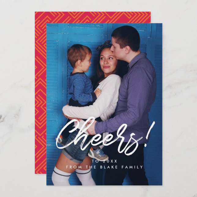 Carte photo de la famille du Nouvel An moderne (Devant / Derrière)