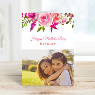 Carte photo de la Fête des mères rose pour maman