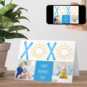 Carte photo de la fête des mères XOXO bleu ensolei