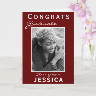 Carte photo de la Graduate Graduate Modern Red Con