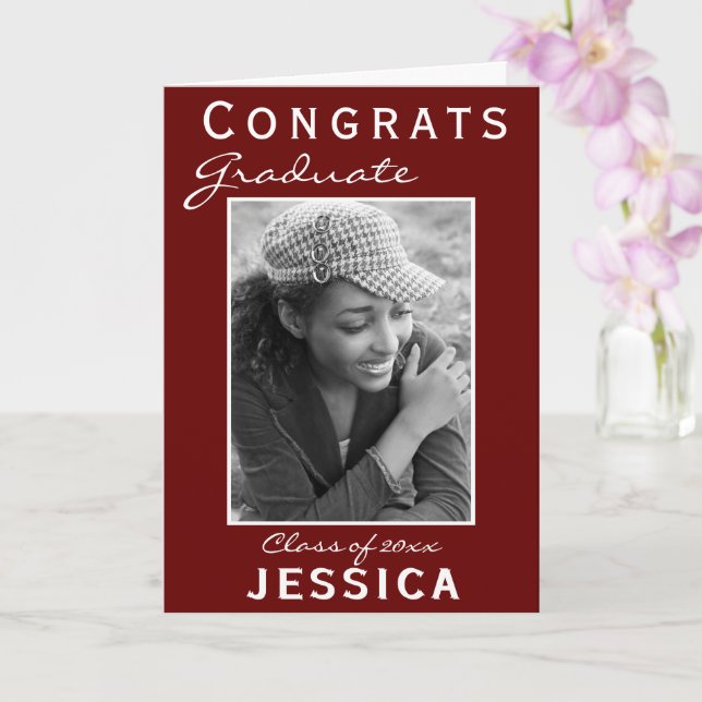 Carte photo de la Graduate Graduate Modern Red Con (Orchidée)