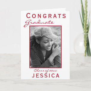 Carte photo de la Graduate Graduate Modern Red Con