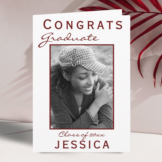 Carte photo de la Graduate Graduate Modern Red Con (Créateur téléchargé)