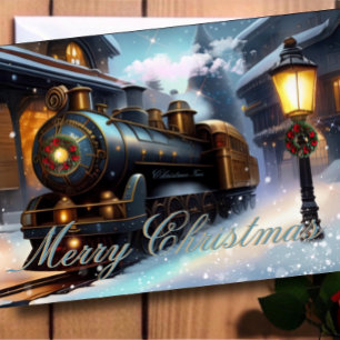 Carte Photo de la marine Blue Christmas Train