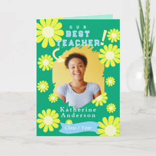 Carte Photo de la meilleure enseignante Daisy en vert