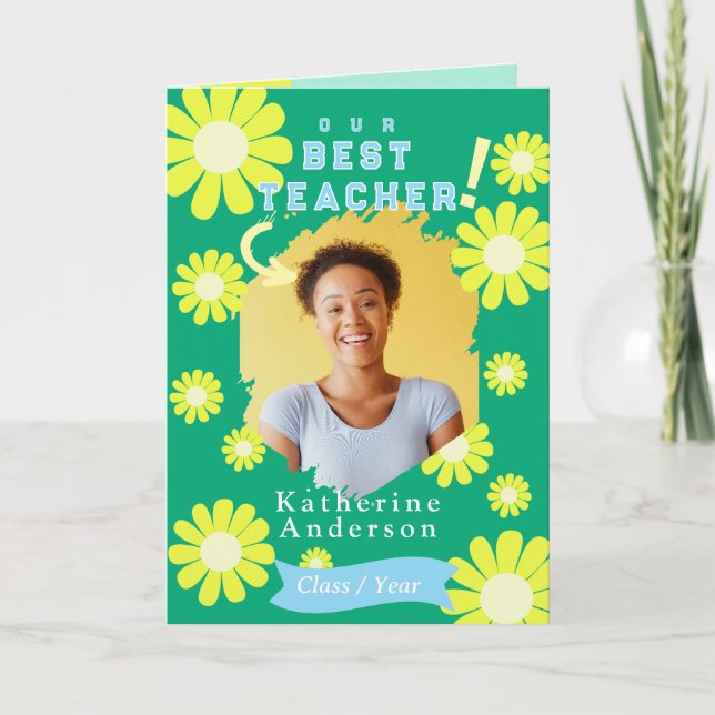 Carte Photo de la meilleure enseignante Daisy en vert (Devant)