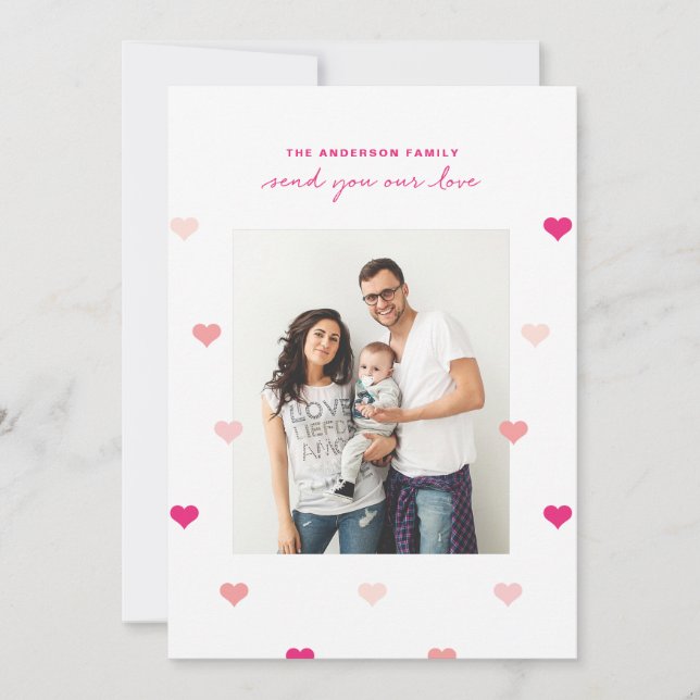 Carte photo de la Saint-Valentin aux cœurs dispers (Devant)