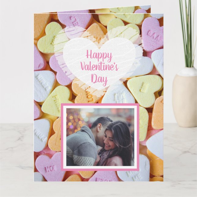 Carte photo de la Saint-Valentin avec coeurs de bo (Devant)