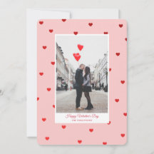 Carte photo de la Saint-Valentin rose avec des cœu