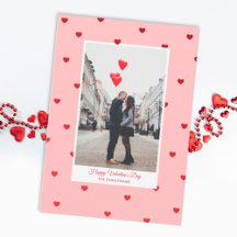 Carte photo de la Saint-Valentin rose avec des cœu