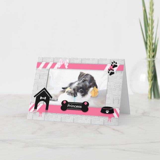Carte Photo de l'anniversaire du chien Pink and Black Pe (Devant)