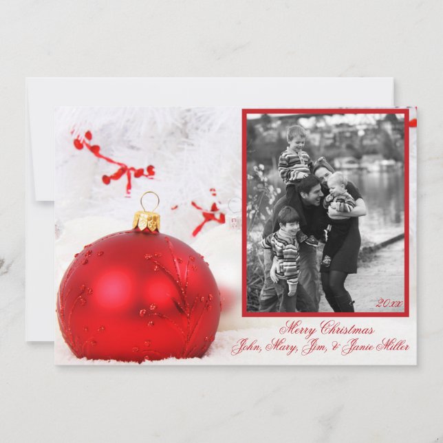 Carte photo de l'arbre blanc de l'ornement rouge (Devant)