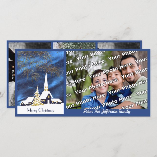 Carte photo de l'église de Noël Neige (Devant / Derrière)