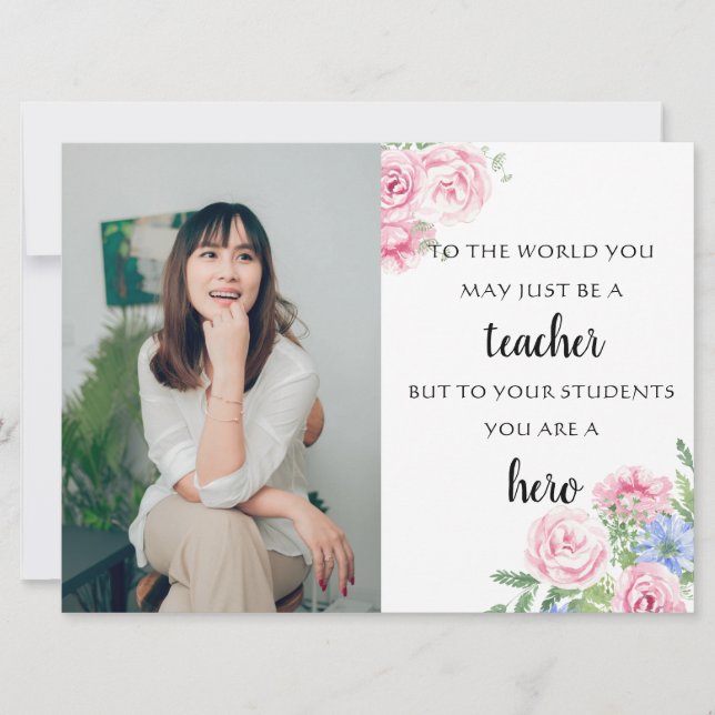 Carte photo de l'enseignant floral appréciation des élèv (Devant)