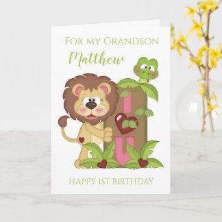 Carte Photo de lion mignon pour le premier anniversaire