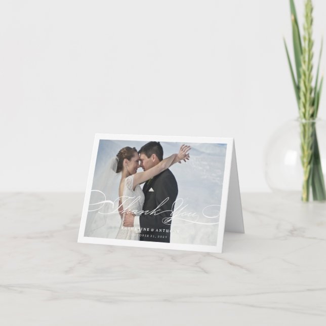 Carte photo de Mariage de script de Merci simple e (Devant)