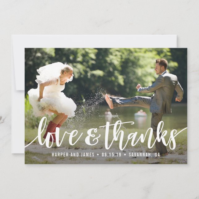 Carte photo de Mariage de script funky (Devant)