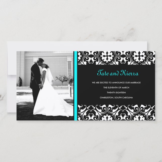 Carte photo de mariage en damas turquoise 311 (Devant)