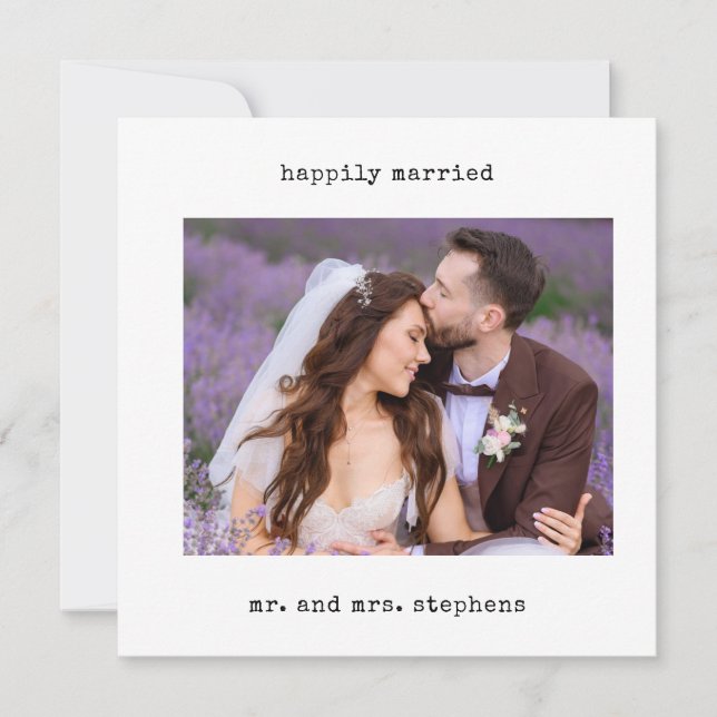 Carte Photo de Mariage Heureux en Style Machine à  (Devant)