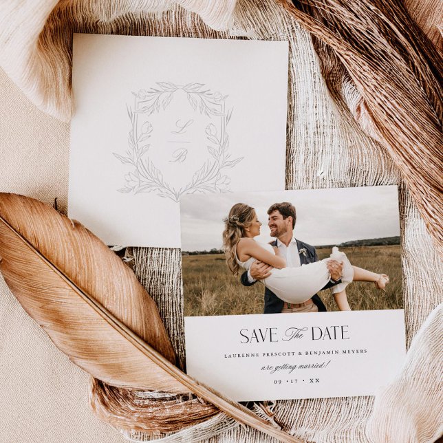 Carte Photo de Mariage Jacquard Crest Save the Dat (Créateur téléchargé)