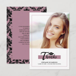 Carte photo de Merci de graduation noir violet