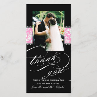 Carte photo de Merci de Mariage damassé rose noir
