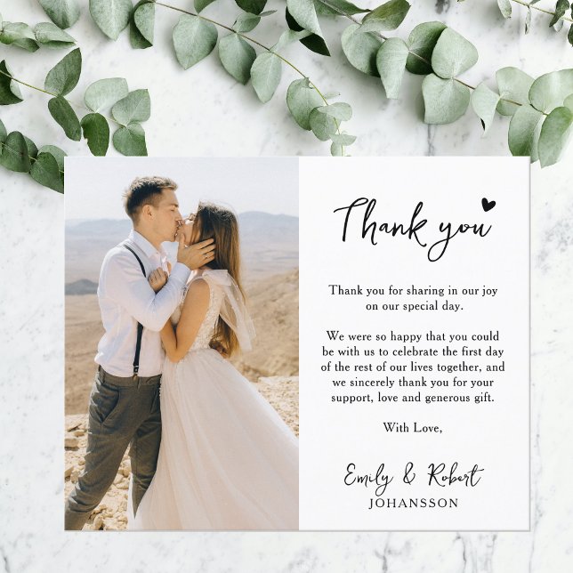 Carte photo de Merci de Mariage de script de coeur (Créateur téléchargé)
