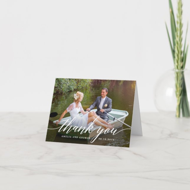 Carte photo de Merci de Mariage de script moderne (Devant)