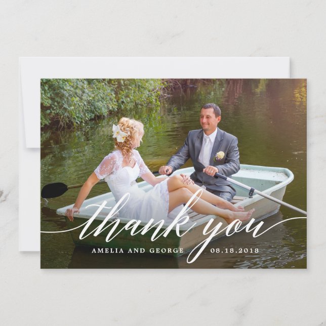 Carte photo de Merci de Mariage de script moderne (Devant)