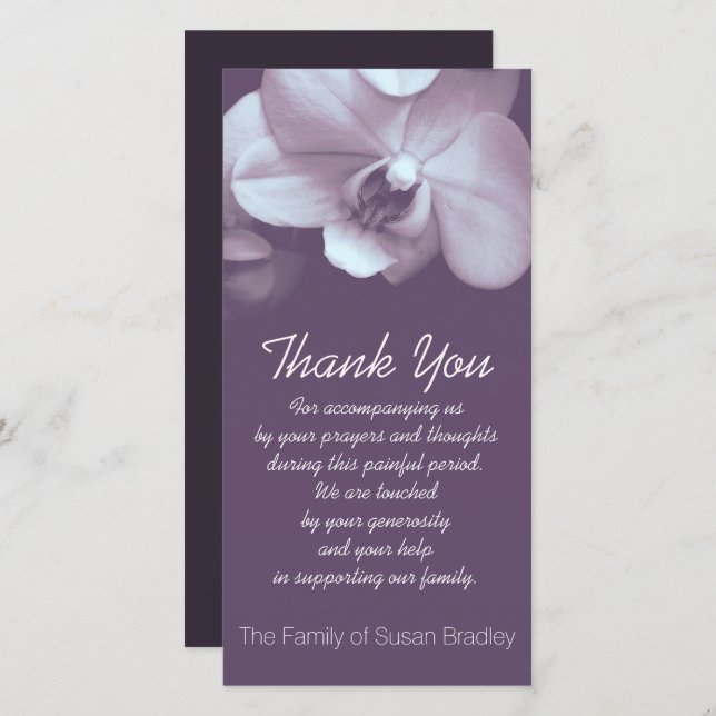 Carte photo de Merci de  orchidée violet (Devant / Derrière)