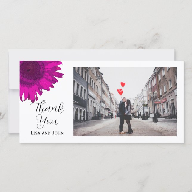 Carte photo de Merci de tournesol rose chaud (Devant)