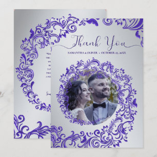 Carte photo de Merci Mariage damassé violet