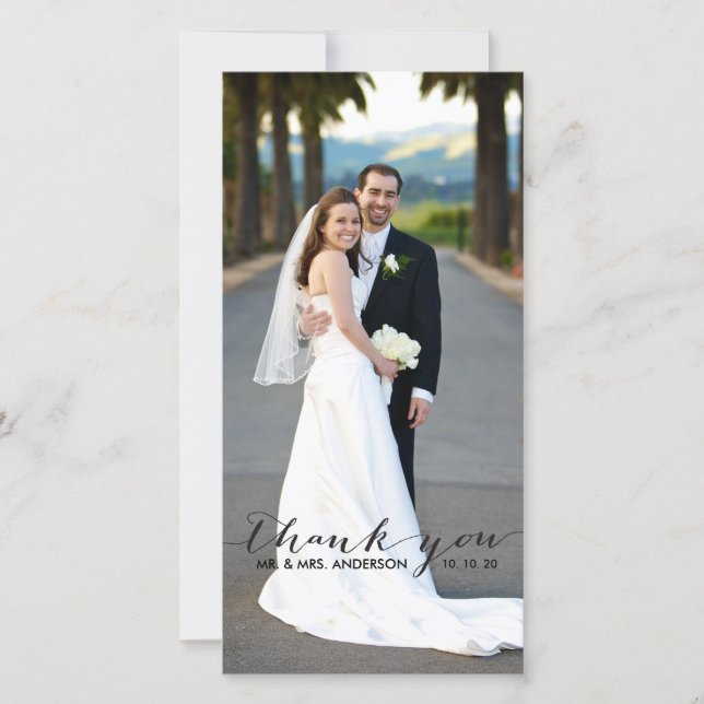 Carte photo de Merci Mariage d'écriture simple (Devant)