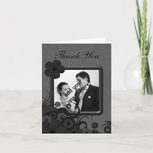 Carte photo de Merci Mariage floral noir et gris