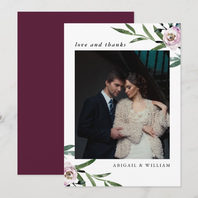 Carte photo de Merci Mariage floral romantique (Devant / Derrière)