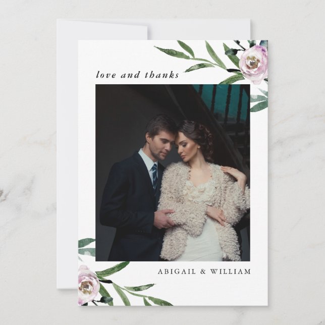 Carte photo de Merci Mariage floral romantique (Devant)