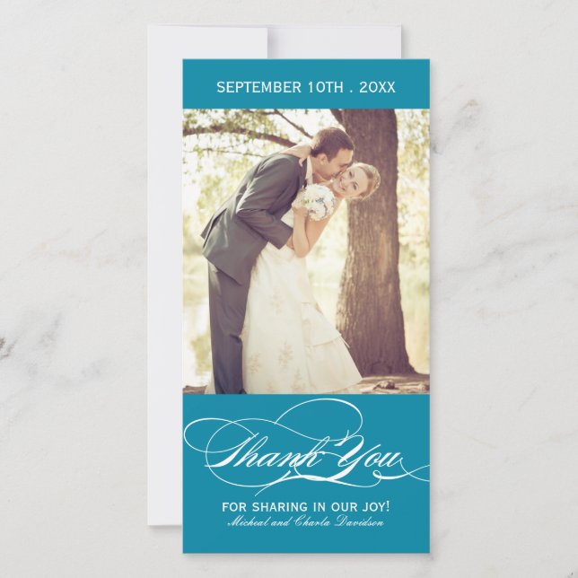 Carte photo de Merci Mariage turquoise (4x8) (Devant)
