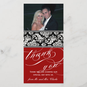 Carte photo de Merci Red Black Mariage damassé