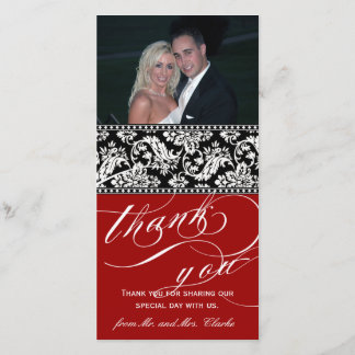 Carte photo de Merci Red Black Mariage damassé